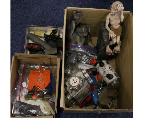 Various Toys including battery operated Moon Explorer (G-F, a little faded, lacks aerial and half of battery box) Gear Robot 