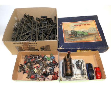 Mixed Lot consisting of Hornby O Gauge No.201 Tank Goods set and loose track (a.f.); Schuco 1010 and 3000; Stationary live st