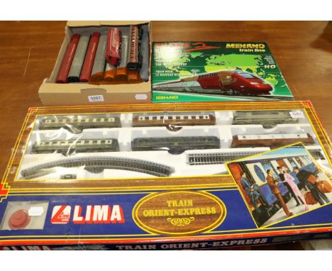 Lima HO Gauge Orient Express Set with SNCF BB 9288 locomotive (E box G-F); Mehano Thalys set (E box G-E) together with a box 