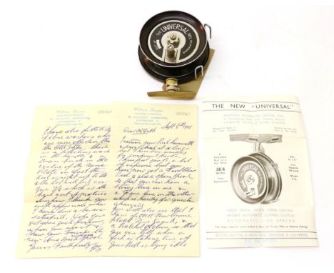 A  3 1/2'' Alloy 'The Universal' Sidecasting Reel, pat.no.16043, with silent check, crosshatched handle, pivoting foot with a