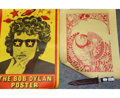 The Bob Dylan Poster printed by Curwen Press for Music Maker 20x29'', 51x74cm; together with Love Dylan - Marijke Koger desig