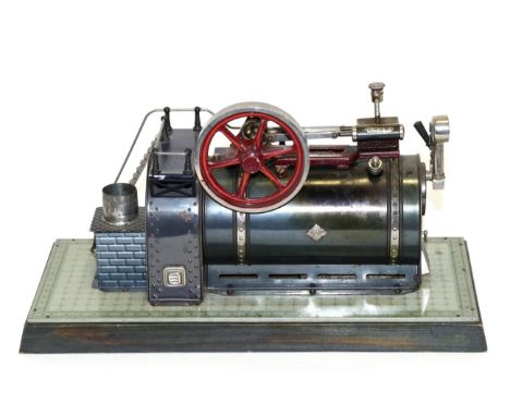 Bing Live Steam Stationary Engine with horizontal boiler in tubular casing with GBN diamond to side, with single fixed cylind