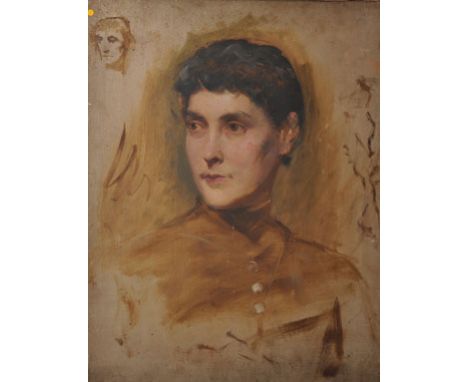 Thomas Blinks (1860-1912) British. A Sketch Portrait of a Lady, believed to be his wife, Oil on Canvas, Unframed, 20” x 16”. 