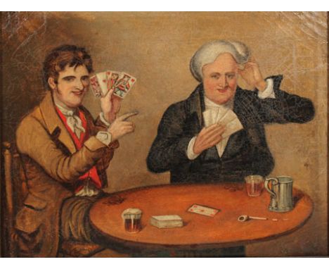 Patrick Ronan (Ronayne) (19th Century) Irish. “Five and Ten or Who Shall?”, also known as ‘Two People Playing Cards’, Circa 1