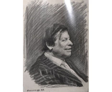 Howard Morgan (1949-   ) British. Portrait of Peter Townsend, Charcoal, Signed and Dated ‘X1 ’83, 24” x 15”, and seven others