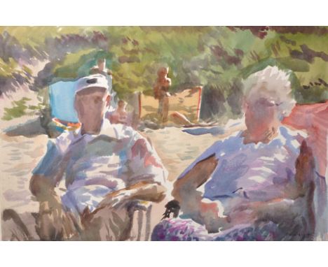 Howard Morgan (1949-   ) British. A Couple Sitting on a Beach, Watercolour, Signed, Unframed, 15” x 22”, and seven others by 