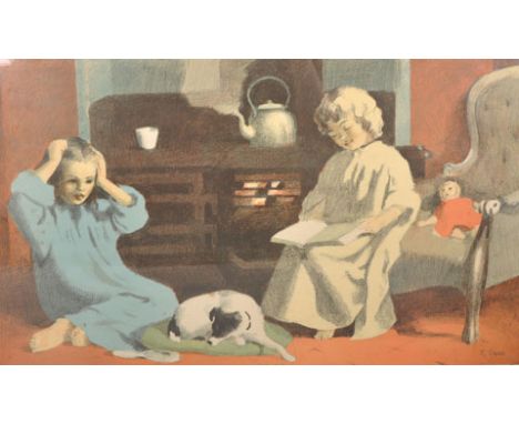 After Thomas Carr (1909-1999) Irish. “Fireside”, Print, overall 17.75” x 28”