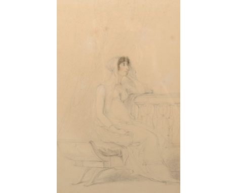 Richard Cosway (1742-1821) British. Portrait of a Lady, Seated by a Veranda, Watercolour and Pencil, 12.75” x 8.25”. Provenan