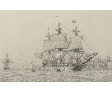 Harold Wyllie (1880-1973) British. ‘H.M.S. “Agamemnon” 64 guns, Captain Benjamin Caldwell, leaving Portsmouth Harbour 1781’, 