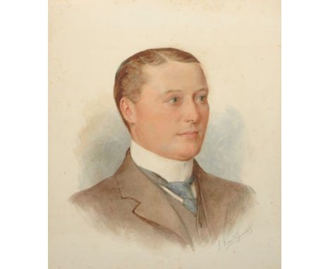 John Edward Goodall (fl.1877-1891) British. Portrait of a Young Man, Watercolour, Signed, 12.25” x 10.25”