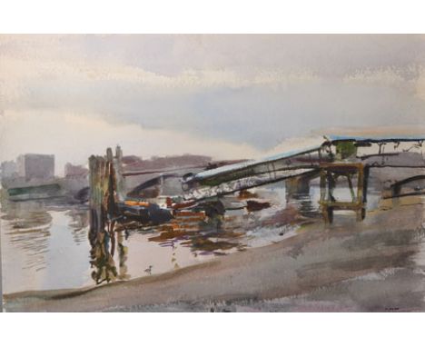 Howard Morgan (1949-   ) British. A River Scene with a Jetty, Watercolour, Signed, Unframed, 15” x 22”, and five others by th