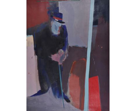 Boyd (20th Century) British.  A Standing Figure with a Walking Stick, Oil on Canvas, Signed on the reverse, 60” x 46”