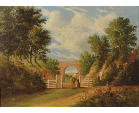 B… Reinagle (19th Century) British. Figures Conversing by a Gate, Oil on Canvas, Signed and Dated 1800, 9” x 12”