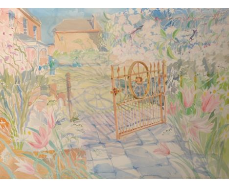 Elizabeth Jane Lloyd (1928-1995) British. ‘The Garden Gate, Watercolour, Signed and Dated 1986, 22” x 30”