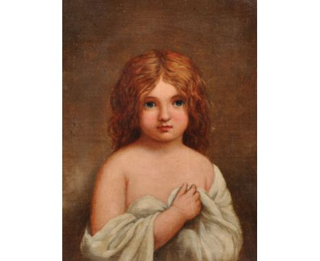 19th Century English School. Portrait of a Young Girl, with a White Shawl, Oil on Canvas, 10” x 8”