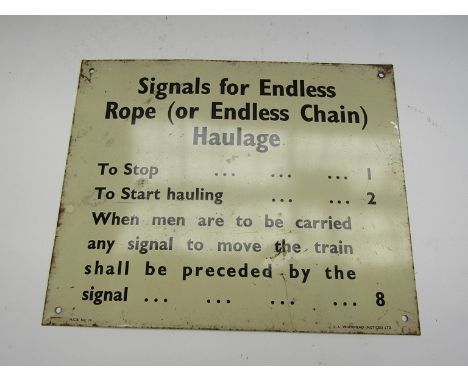 A tin sign - Signals for Endless Rope (or Endless Chain) Haulage