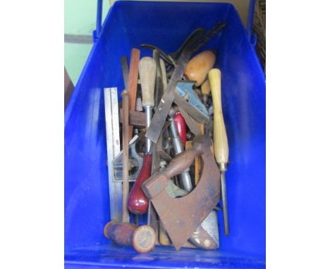 A box of mixed tools, herb chopper etc 