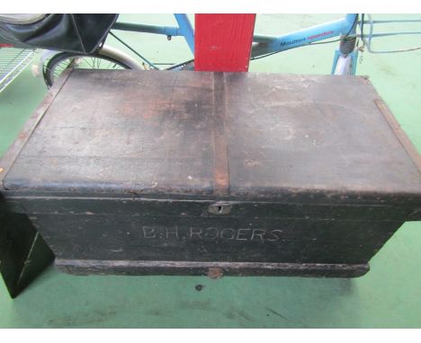 A fitted tool box containing assorted carpenters tools 