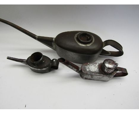 Two drivers oil cans and a flare light, two stamped B.R and three sight glass tubes 10¼" &amp; 13¼" (6)
