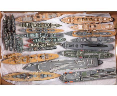 A group of twenty-six scratch built wooden waterline scale models of Royal Navy ships by Tony Blatchford: including HMS Trafa