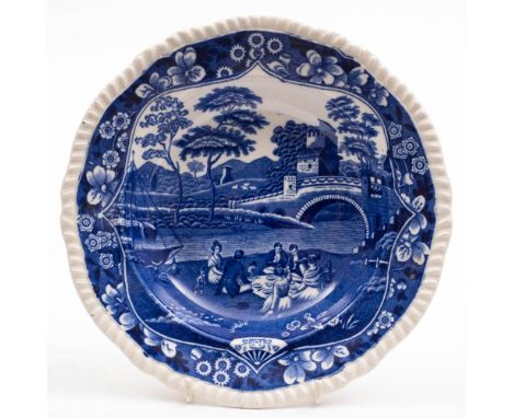 A Spode blue and white soup bowl for the Hamburg America Line: with 'Picnic Party' transfer decoration with 'HAPAG' emblem to