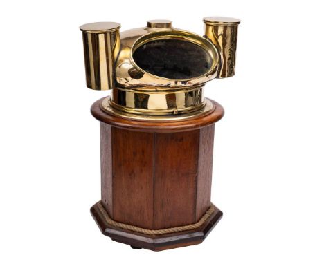 A Victorian brass and oak binnacle: the 5 inch compass card by Cooke, Hull in a Husun 'Dead- Beat' case numbered '10052' on a