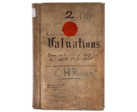 A WWI War Loss Valuations manuscript ledger for C H Rugg & Co: dated from 20th Match 1917 to 26th July 1918, containing dates