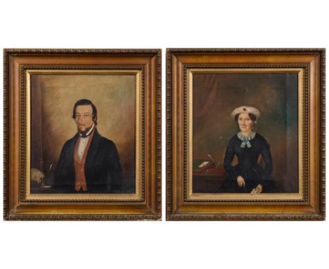 English Provincial School, 18/19th Century - Portrait of Dr Robert Prideaux, naval surgeon, half-length seated at a desk; and