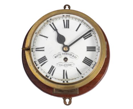 A late 19th century brass bulkhead timepiece by Whyte, Thomson &amp; Co, Glasgow from the Swedish four-masted barque 'Abraham