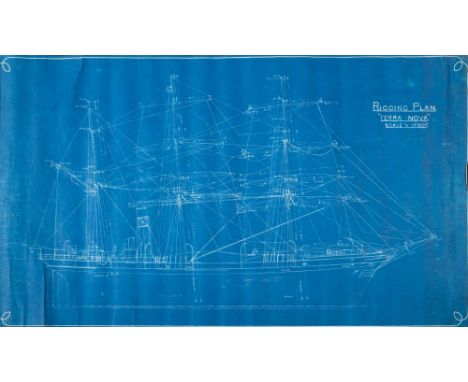 A blue print for the 'Rigging Arrangement 'Terra Nova',: Scale 1/8=1 Foot', with stamp for David Bruce &amp; Co Ship Brokers 