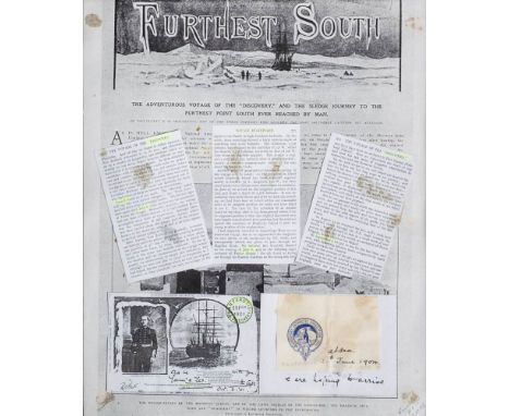 Discovery Antarctic Expedition 1901. A framed section of letter headed paper with manuscript date 'At sea. 20th June 1904' : 