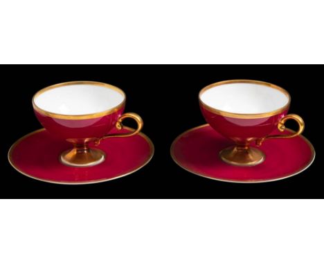 Two First Class Passenger tea cups and saucers from the Norddeutscher Lloyd Bremen liner SS Bremen, by Hutschenreuther: in a 
