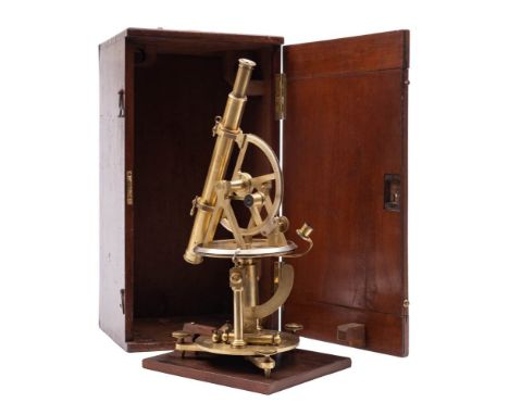 A 19th century lacquered brass theodolite by Dollond, London: the 12 inch sighting tube signed to sliding shade as per title,