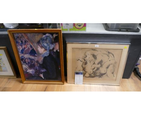 Classical style picture and print, Minotaur and Woman, Renoir's At the Theatre.