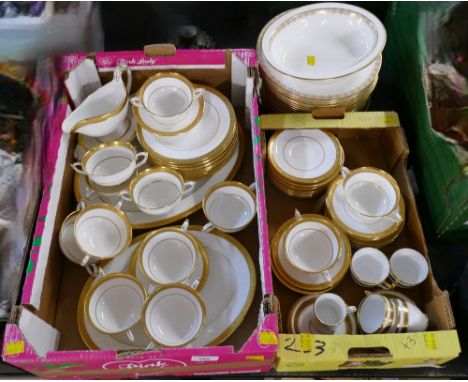 Large quantity of Paragon white and gilt edged dinner and tea ware and quantity of Royal Doulton Gold Lace plates 