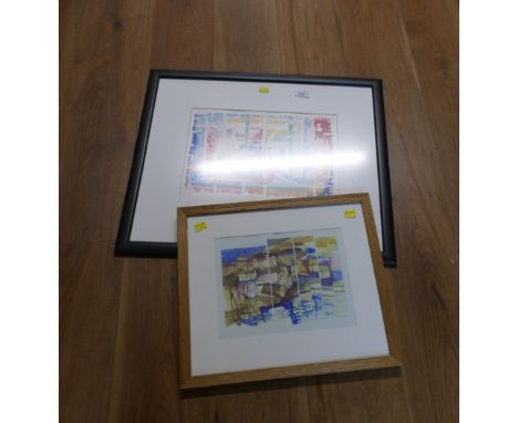 Mixed media picture "Reflections" by Helen Davies and print of North Pennines Farm by Bill Taylor