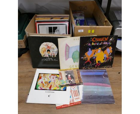 Box of vinyl LP's and singles, Sex Pistols, Queen, Frankie Goes to Hollywood etc, and box of CD's, DVD's and videos