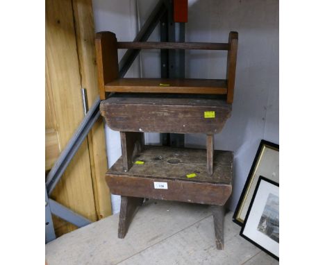 Two wooden stools and book trough 