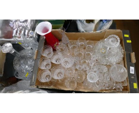 Decanter, Art Glass vase and large quantity of glassware