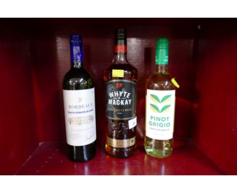 Whyte &amp; Mackay blended Scotch Whisky 1 litre and two bottles of white wine 
