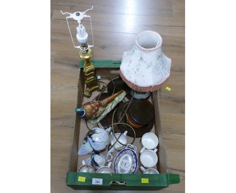 Beswick pheasant ornament, Art Glass baubles, marble lamp, gold coloured column lamp, commemorative ware etc