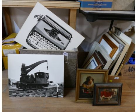 Box of traditional style pictures, prints and folder of modernist photographic prints