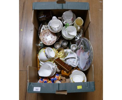 Box of Studio Pottery plates, part tea sets, collectors' plates, milk jugs, sugar bowls, egg cups etc