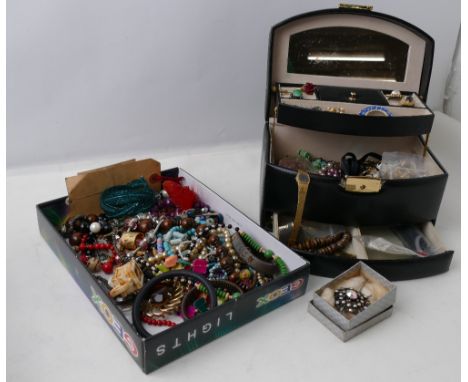 Jewellery box and quantity of costume jewellery - beaded necklaces, bangles, brooches etc