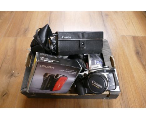 Vintage camera equipment - Canon EOS 50E, Bush TDV562 video camcorder, cine Canonet 8 etc