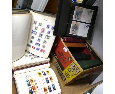 Box of stamp albums and First Day Covers - including two Penny Blue and one Penny Black etc 