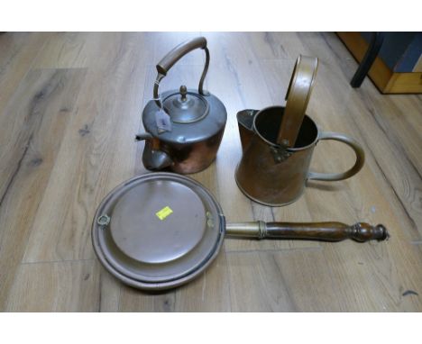 Copper items - jug, kettle and bed warming pan