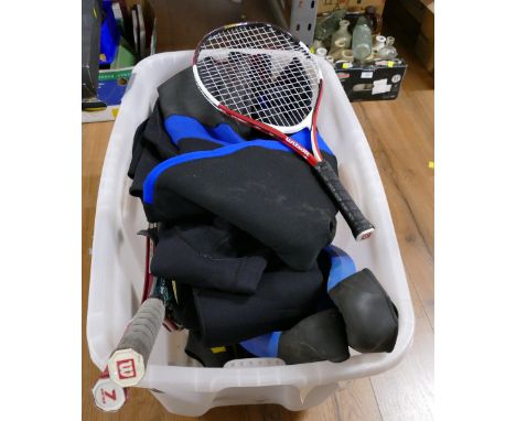 Wetsuits, flippers and tennis rackets