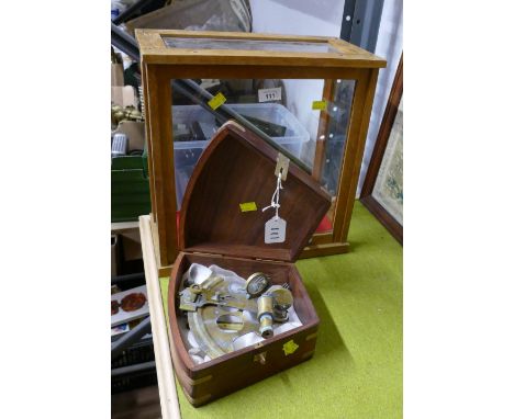 Glazed display case and reproduction sextant in box 
