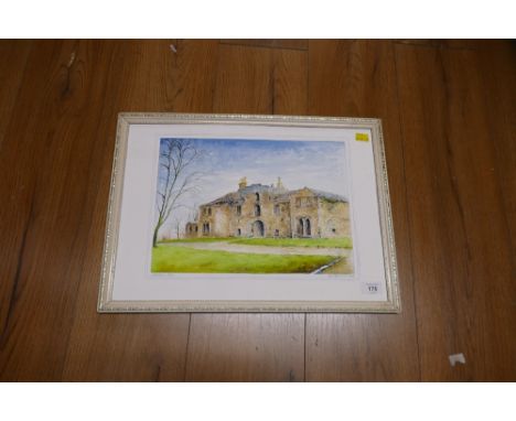 Original pen and ink picture of Curwen Hall signed by G Aikinson 1968 
